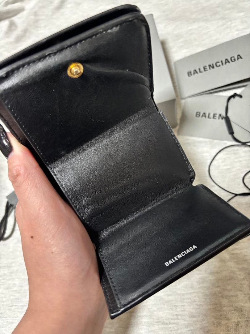 BALENCIAGA 三つ折り財布 ブラック　クロコ　レザー