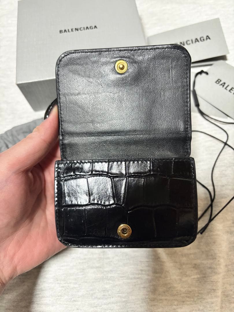 BALENCIAGA 三つ折り財布 ブラック　クロコ　レザー
