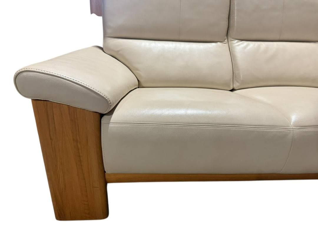 ◻【美品】karimoku 3人掛けソファ 本革張り ZU4853 ソファのみ