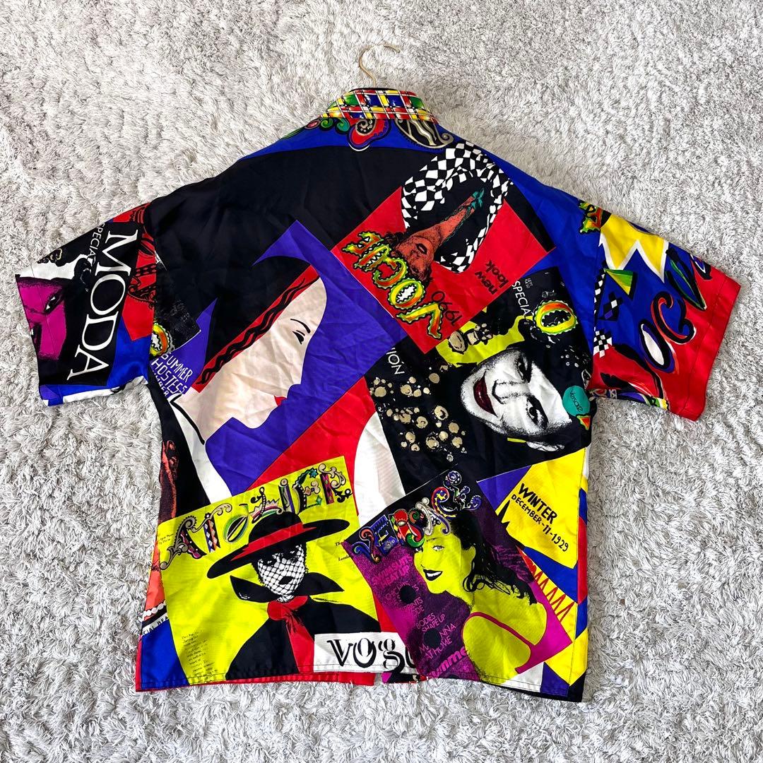 希少【イタリア製】ヴェルサーチ シルク100 VOGUE 総柄 金ボタン シャツ