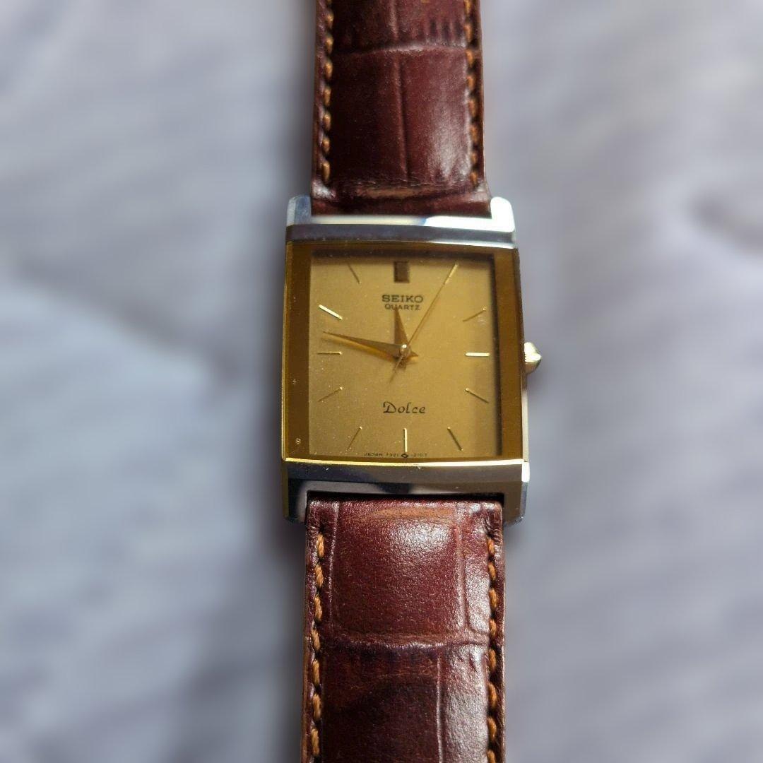 希少美品 稼動品 SEIKO Dolce 腕時計 スクエア型 ゴールド レザー