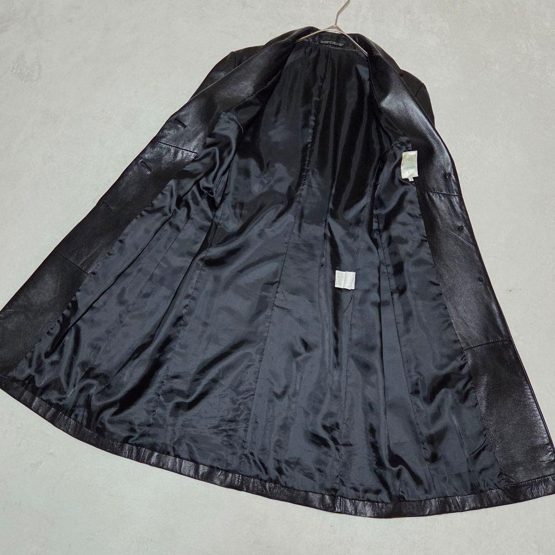 【美品】INED 羊革 ラムレザー ベルト付 Aライン ロングコート 黒 M