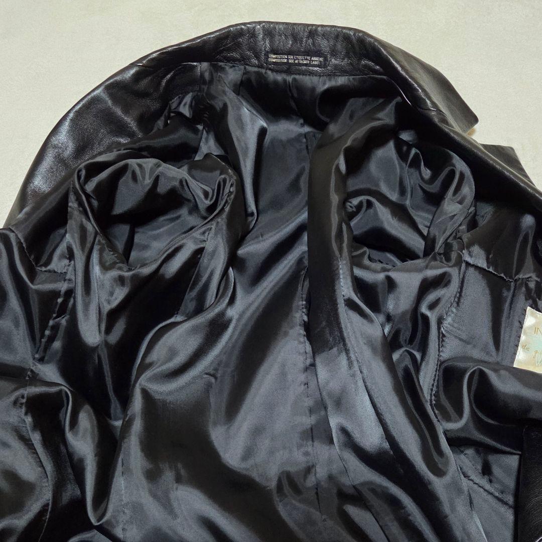 【美品】INED 羊革 ラムレザー ベルト付 Aライン ロングコート 黒 M