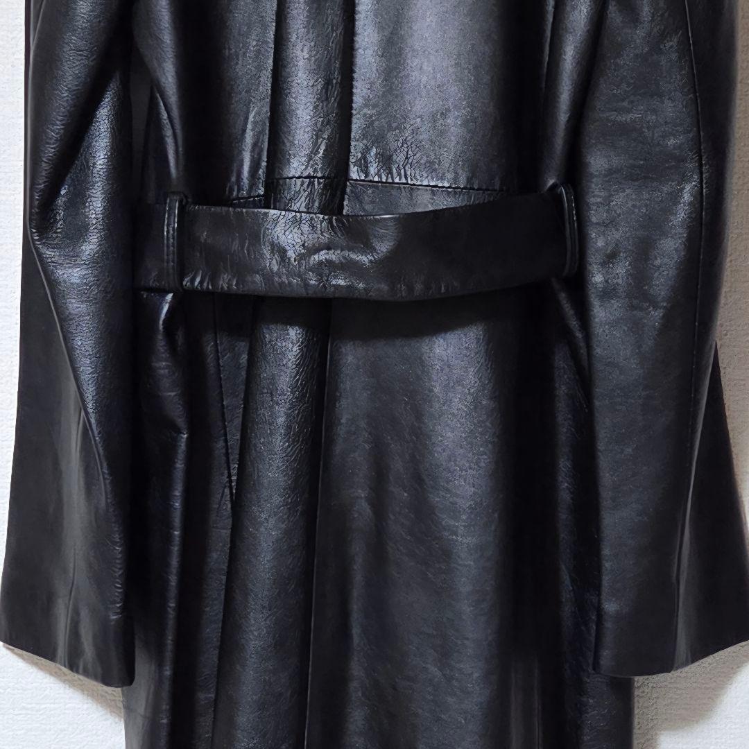 【美品】INED 羊革 ラムレザー ベルト付 Aライン ロングコート 黒 M