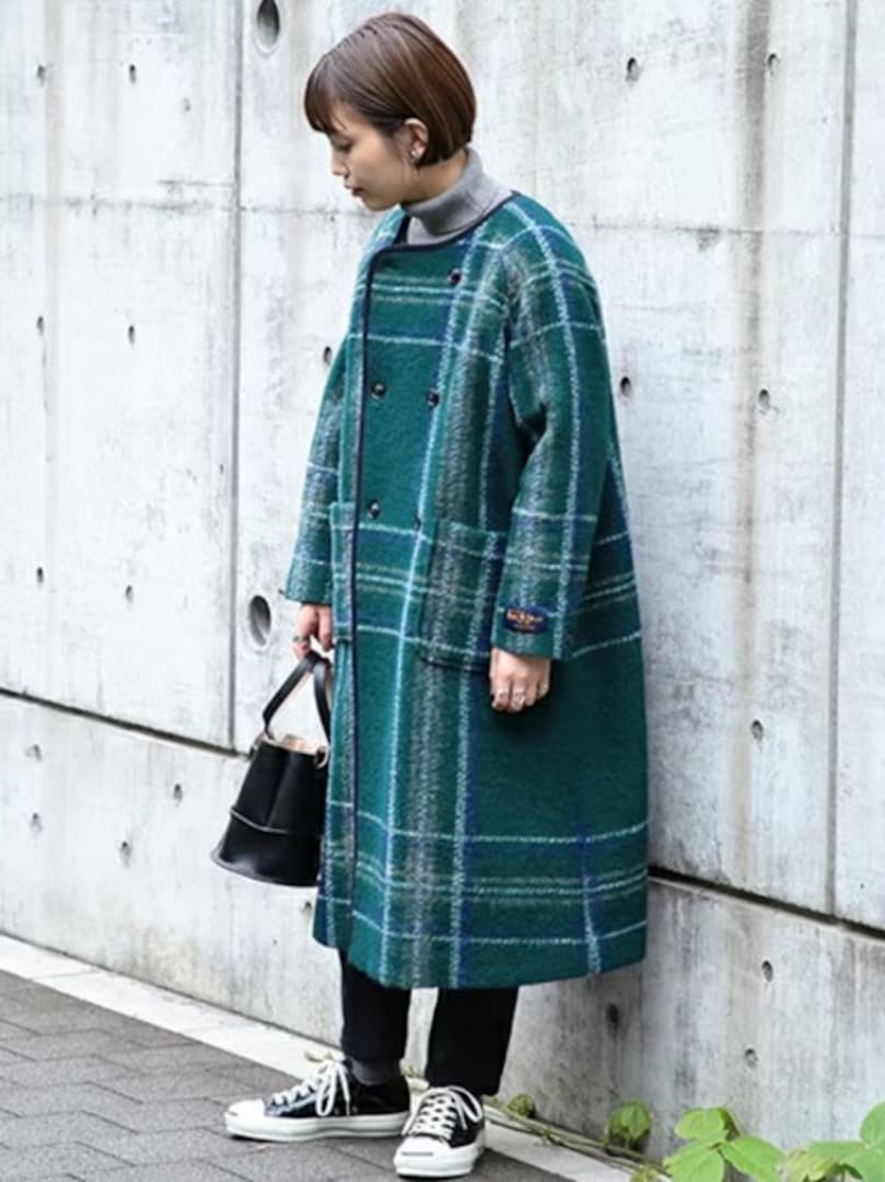 BEAMS BOY スライバーニット ダブルコート グリーン ビームスボーイ