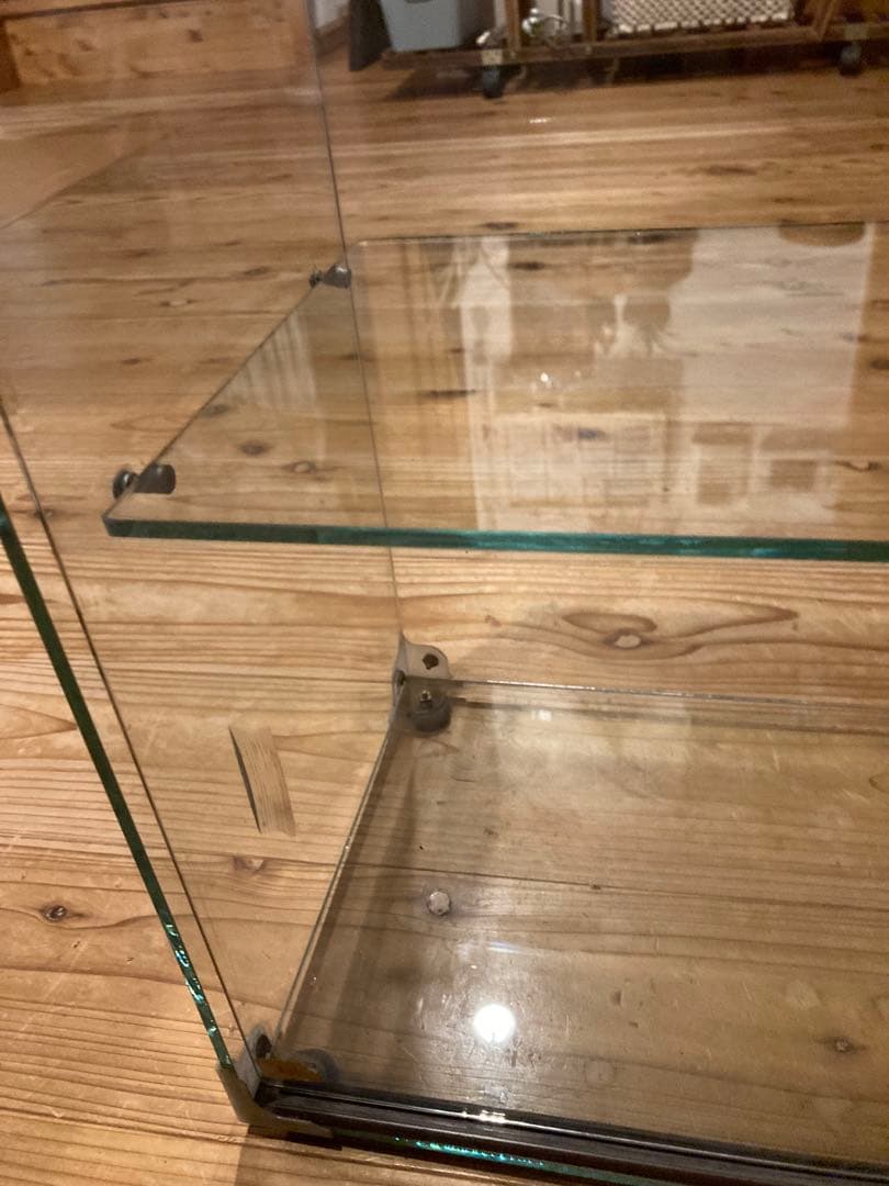 昭和レトロ　ガラスショーケース中棚1段　やまさ製茶　背面引戸