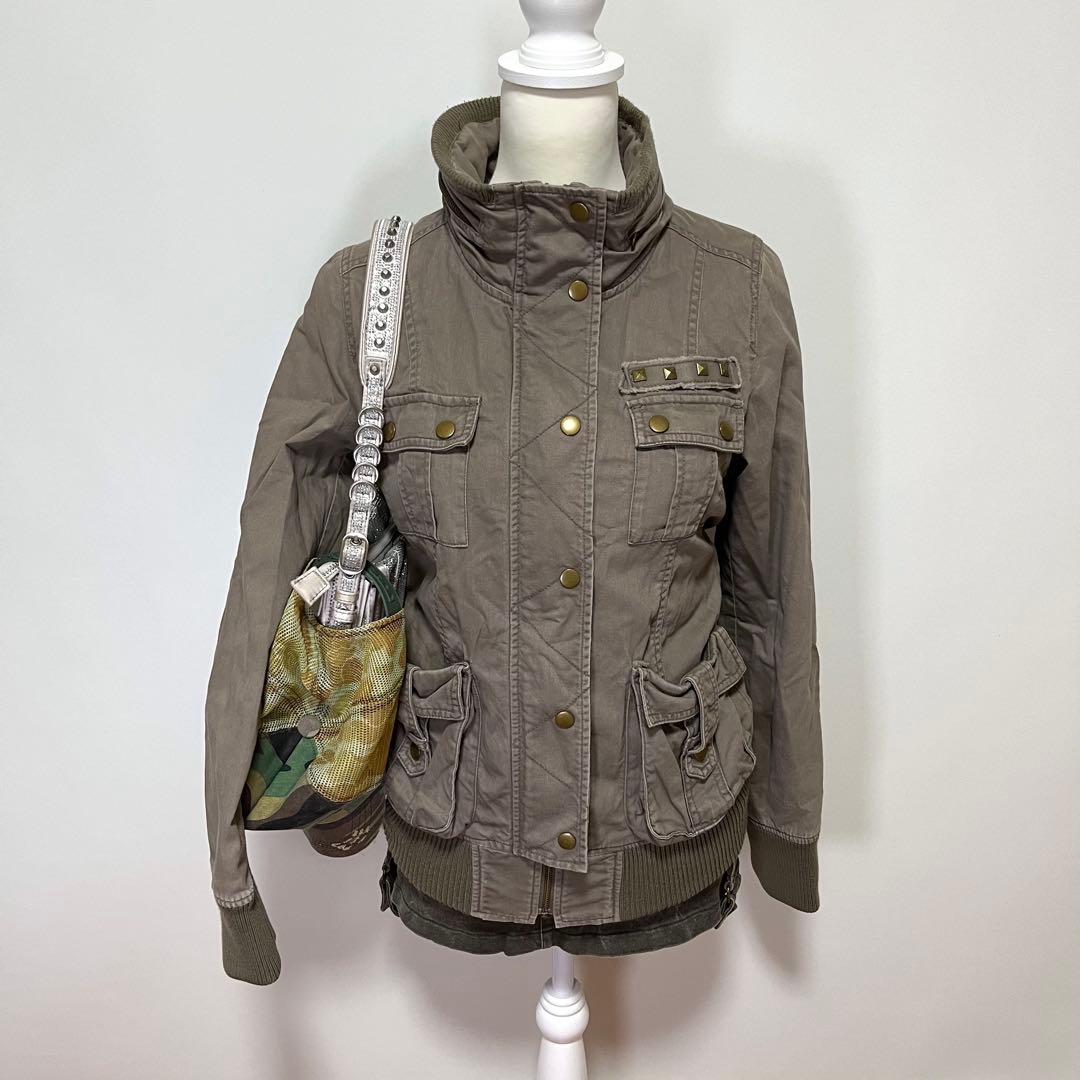 y2k gather military グランジ ミリタリージャケット カーキ