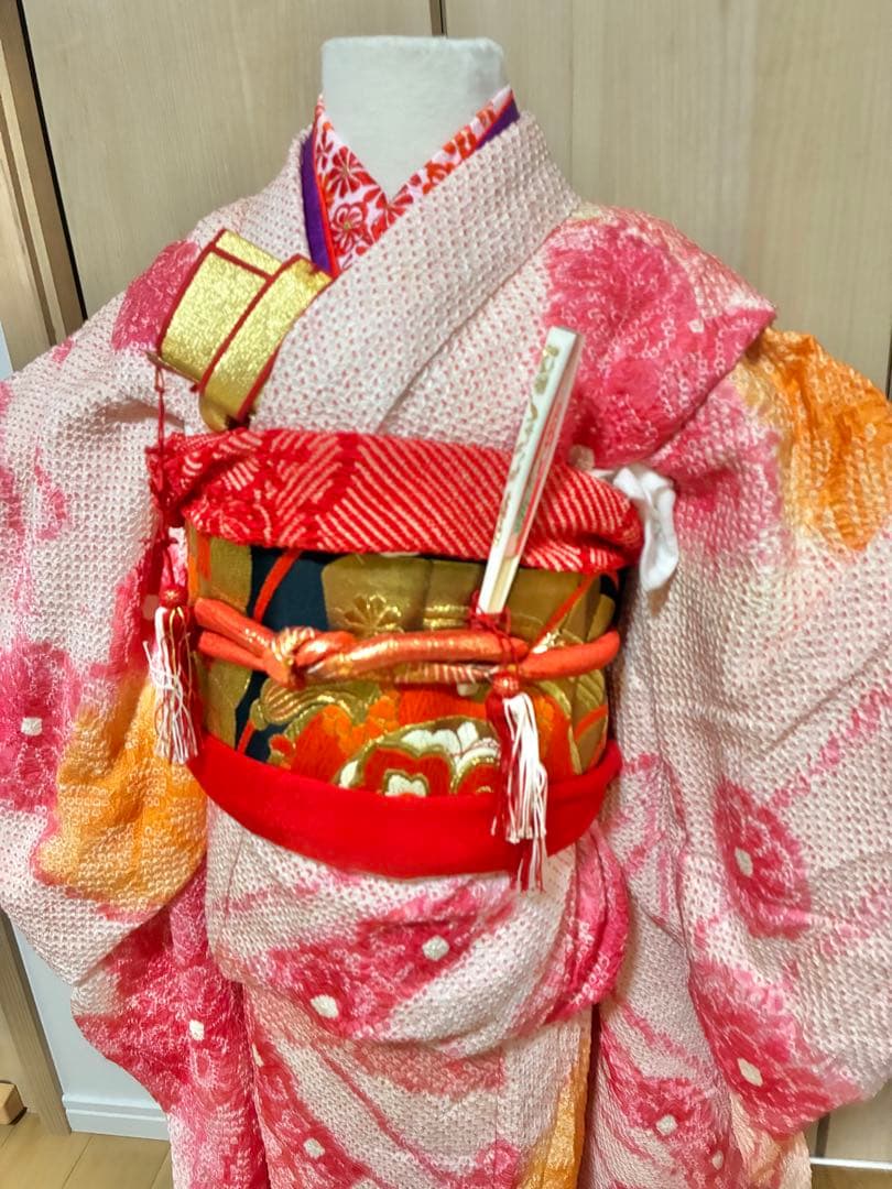 ふんわり優しい♡正絹・総絞りピンク着物セット（七五三・アンティーク）