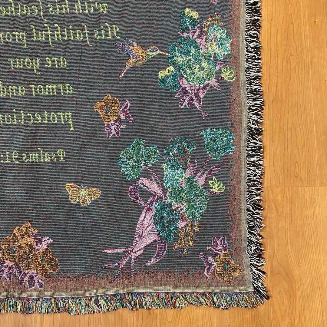 ヴィンテージ　ラグ　ゴブラン調　170×125　聖書　詩篇　タペストリー　カバー