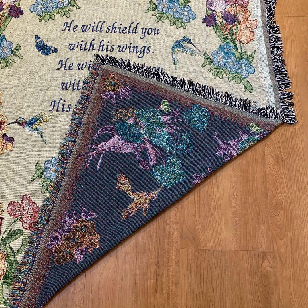 ヴィンテージ　ラグ　ゴブラン調　170×125　聖書　詩篇　タペストリー　カバー