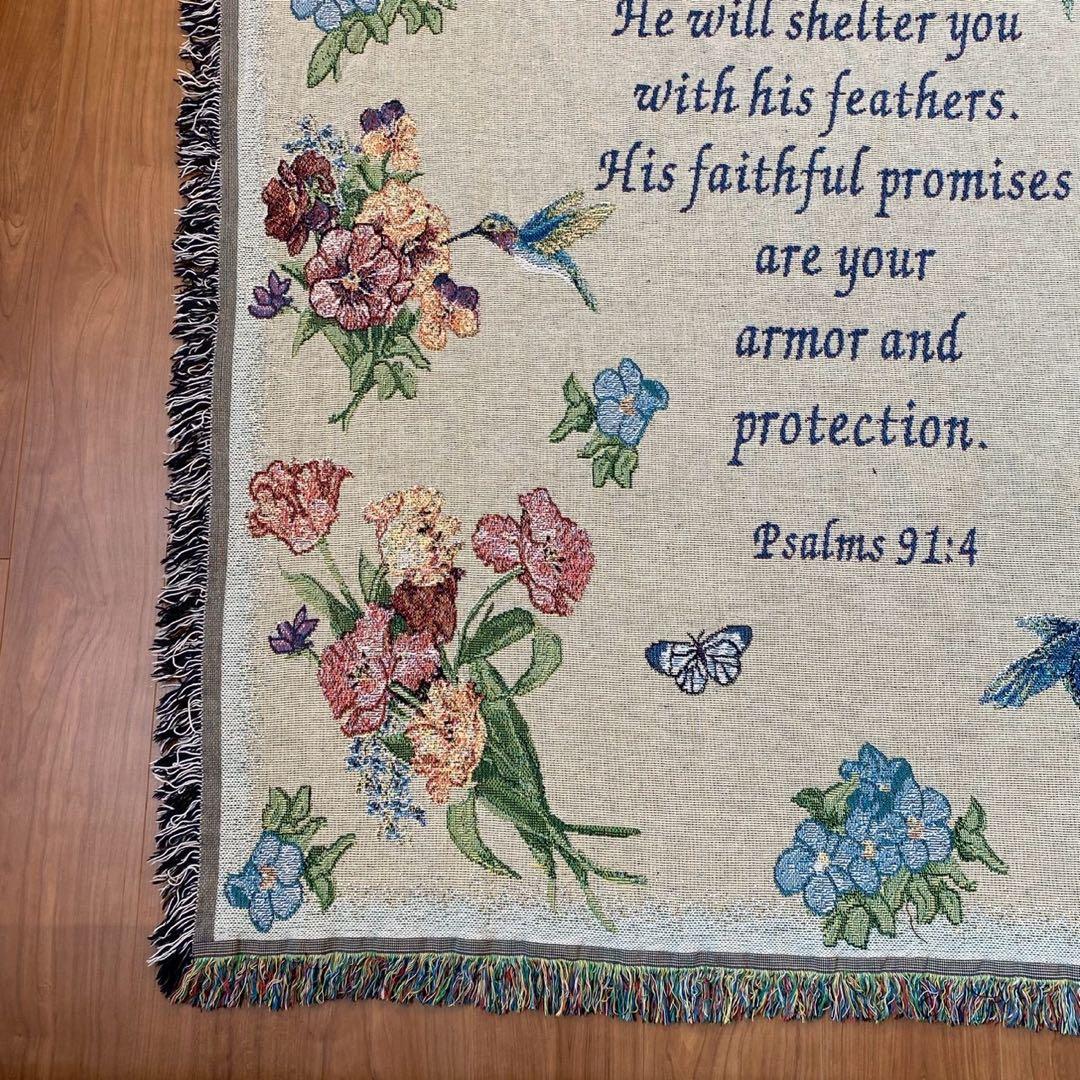 ヴィンテージ　ラグ　ゴブラン調　170×125　聖書　詩篇　タペストリー　カバー