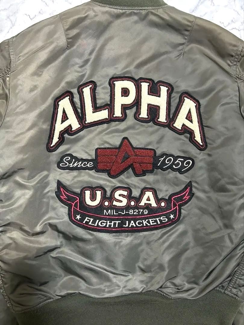 ALPHA MA-1 フライトジャケット エンブレム 刺繍 Lサイズ カーキ