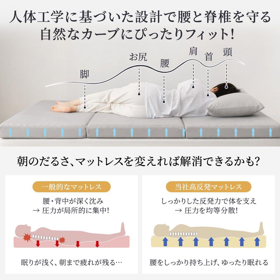 新品❤️三つ折りマットレス ダブル 厚さ10cm 高反発 硬め 180N 洗える