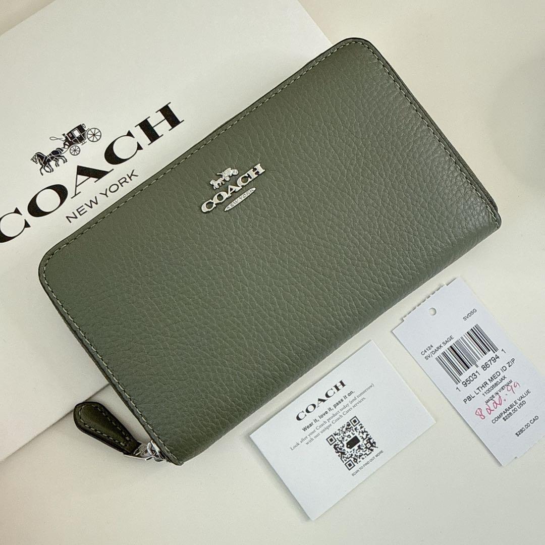 ★訳あり★COACH コーチミディアムウォレット 折り財布　ダークセージグリーン