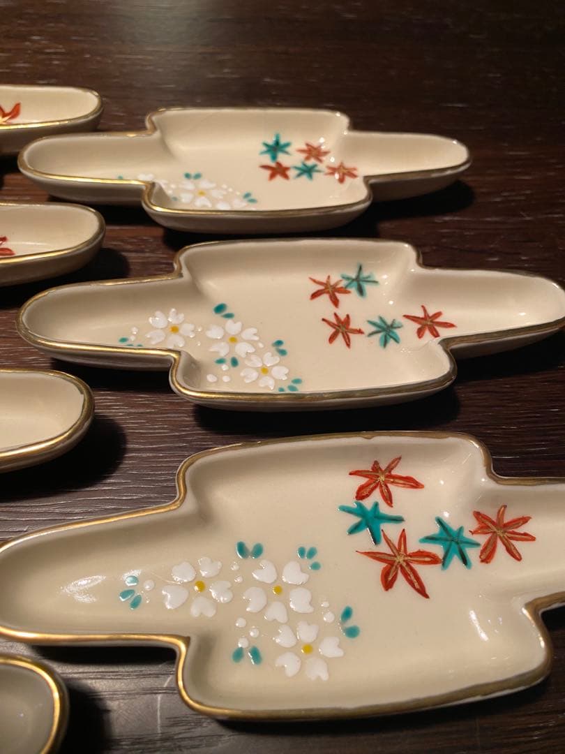 乾山写雲錦金縁かすみ皿5客 京焼