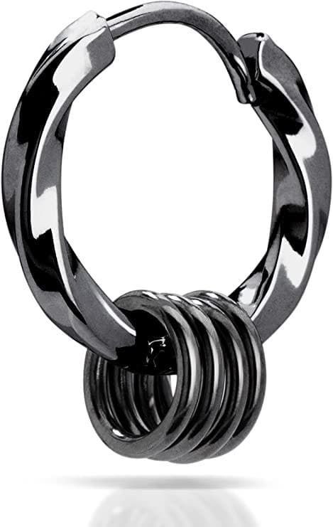 匿名配送　メンズ フープピアス サージカルステンレス ブラック　片耳用