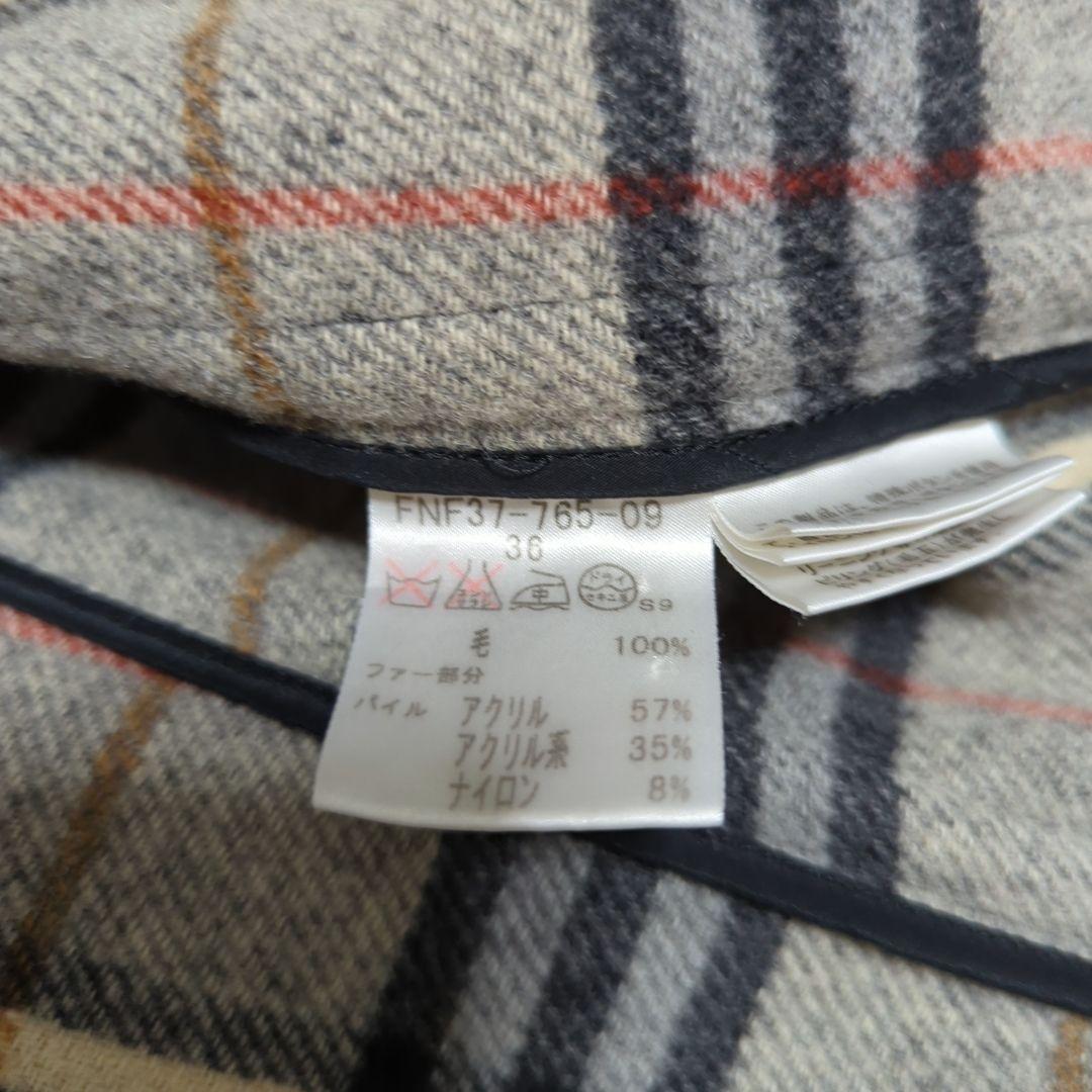 バーバリーブルーレーベル　ダッフルコート　ノバチェック　ファー　ウール