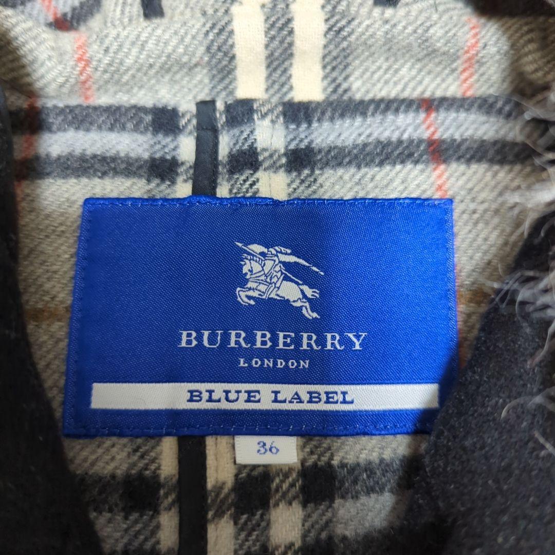 バーバリーブルーレーベル　ダッフルコート　ノバチェック　ファー　ウール