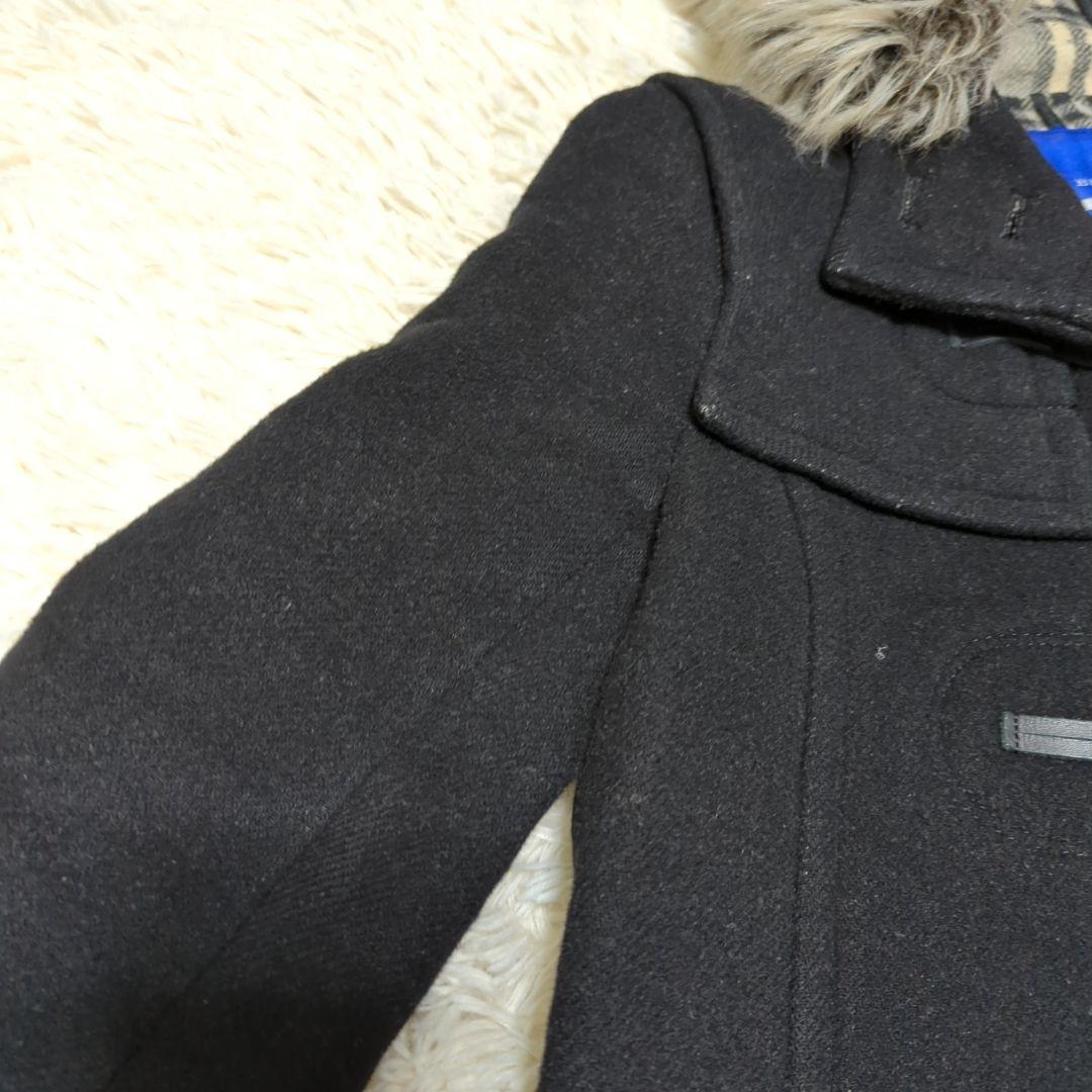 バーバリーブルーレーベル　ダッフルコート　ノバチェック　ファー　ウール