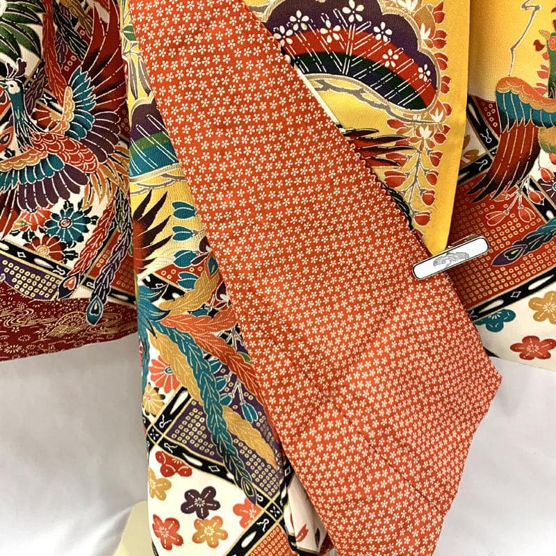 503ag93■七五三 七歳 女児 着物&六通袋帯&長襦袢 鳳凰 金彩■状態良好