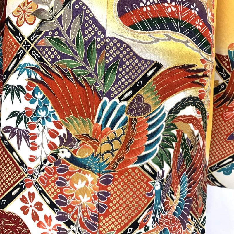 503ag93■七五三 七歳 女児 着物&六通袋帯&長襦袢 鳳凰 金彩■状態良好