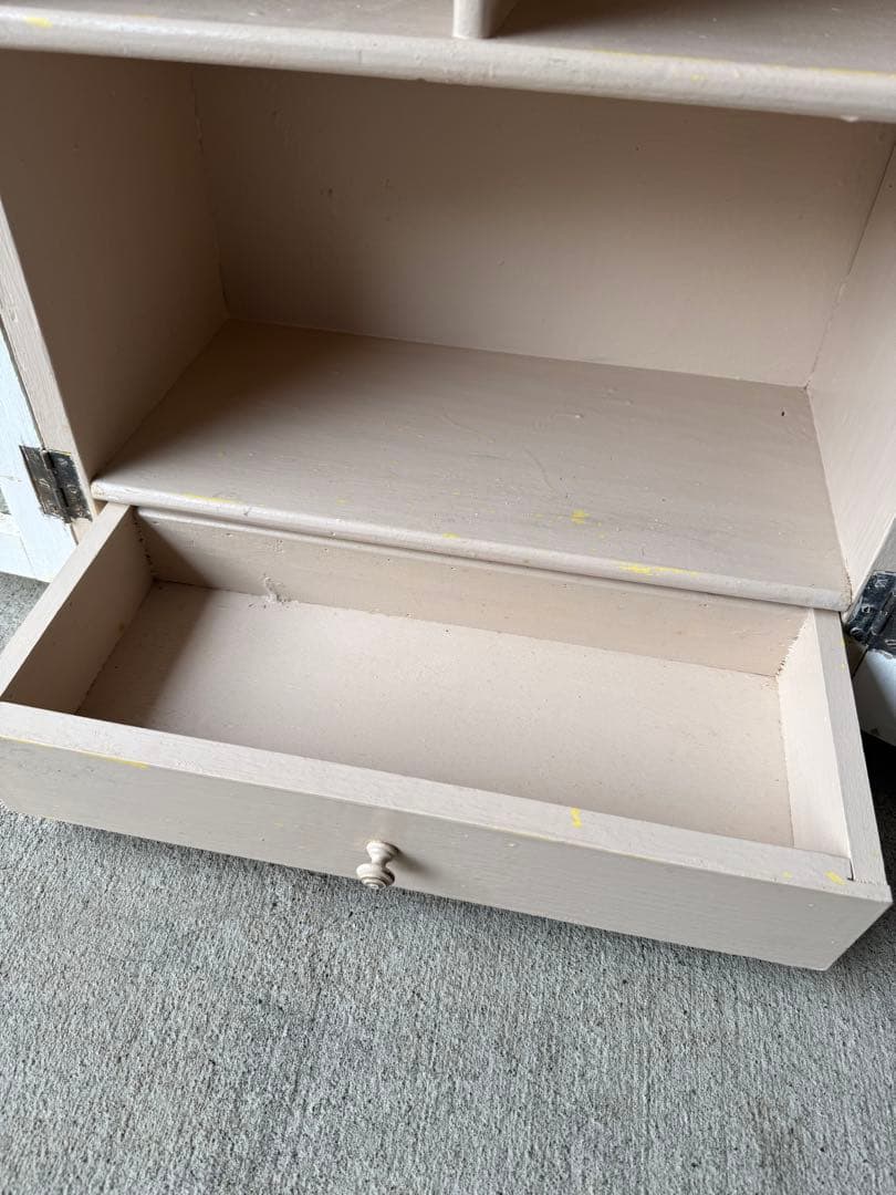 フランス　アンティーク　ガラスキャビネット　吊り棚　シャビー