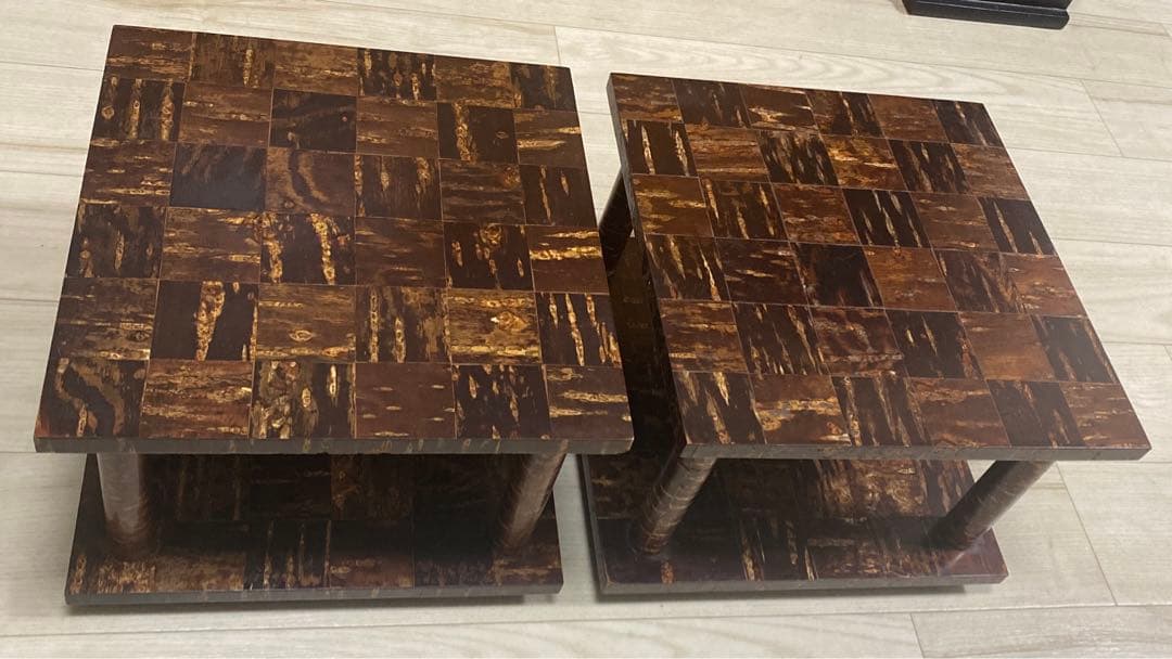 樺細工　ミニテーブル　市松模様　花台　日本伝統工芸　秋田角館