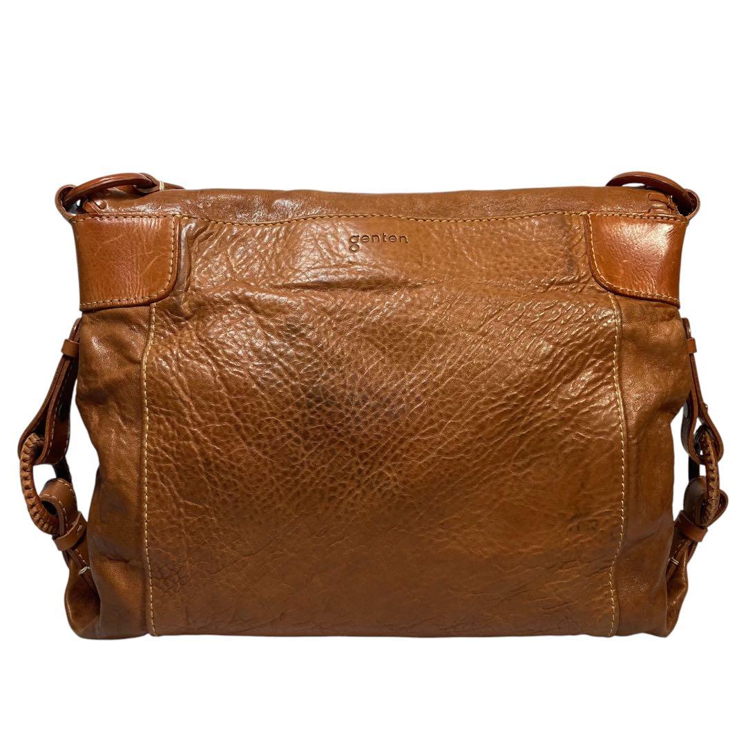 genten　ウールシープ本革　メッセンジャーバッグ　クロスボディ　飴色ブラウン