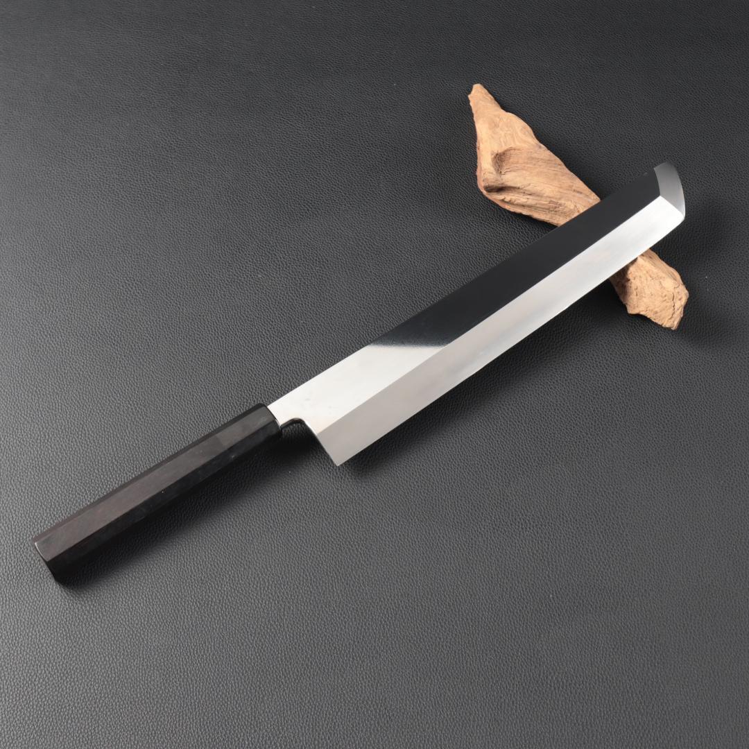 11055 鱧切り 骨切り包丁 尺一 鏡面仕上げ 刺身包丁 黒檀黒水牛角八角柄