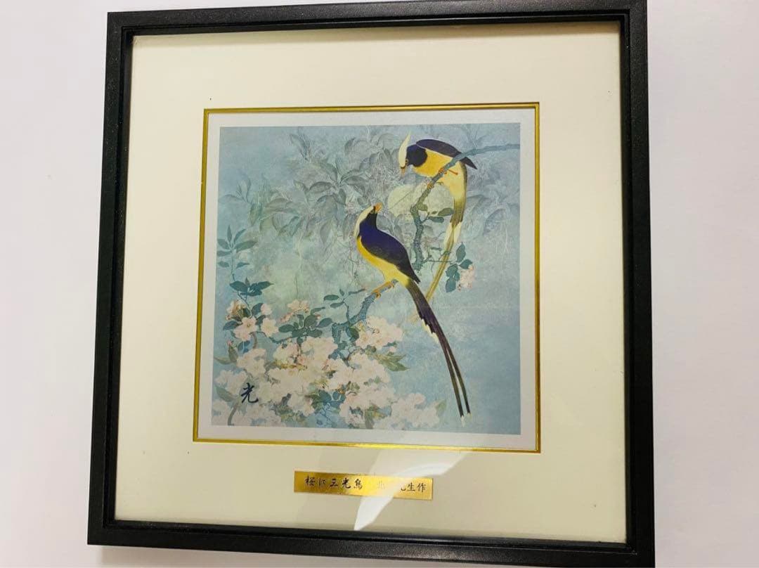 絵　個人収藏品 桜に三光鳥 梅に鶯 2枚セット 30cmx30cm