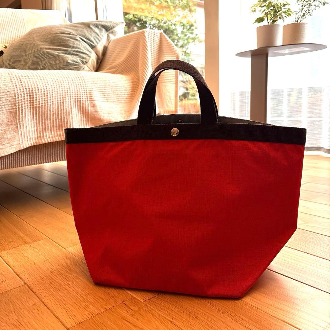 エルベシャプリエ 舟形 トートバッグ キャンバス ブラウン×レッド　L