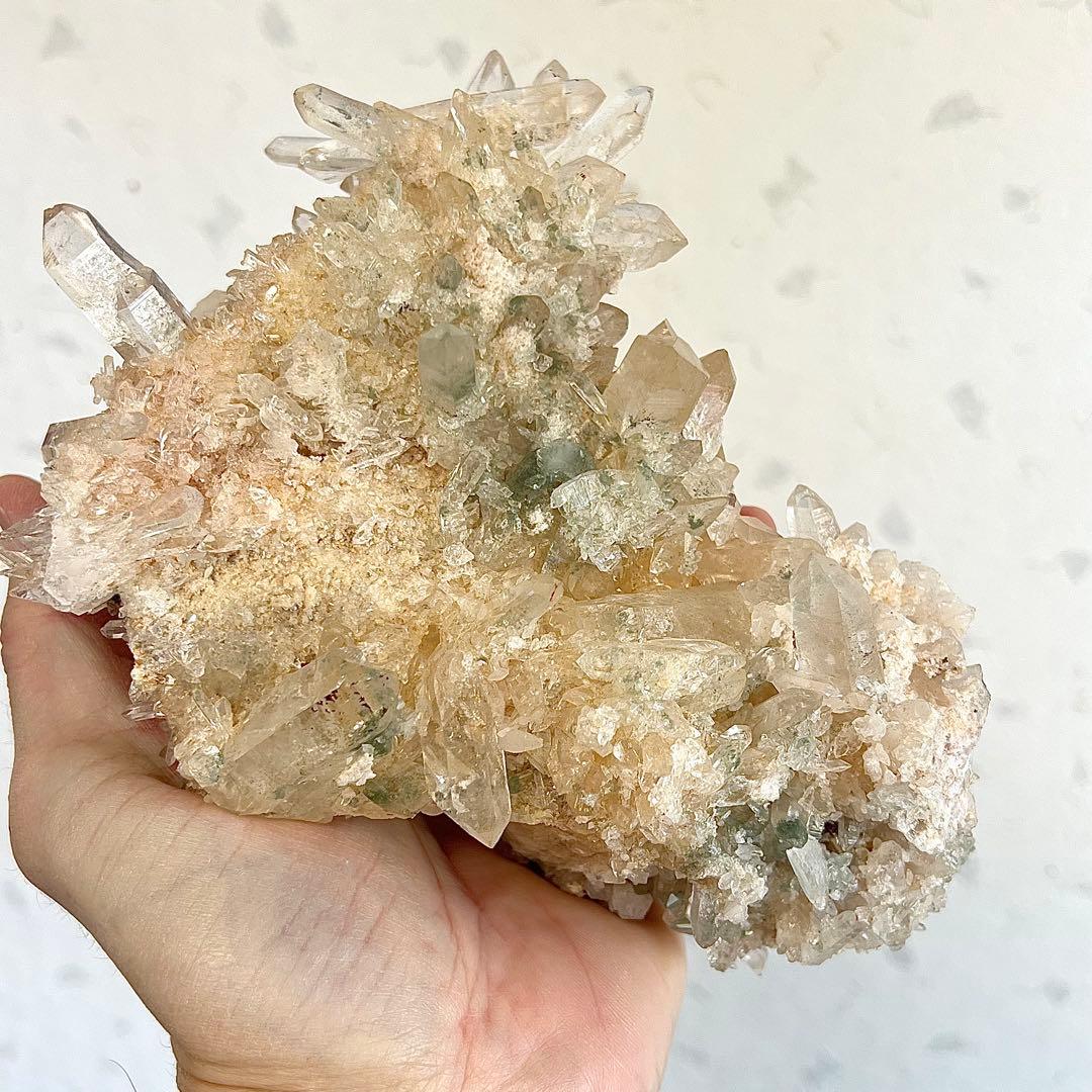 迫力あり　ヒマラヤ水晶　クローライト付マニカラン産クラスター　天然　高波動　　2
