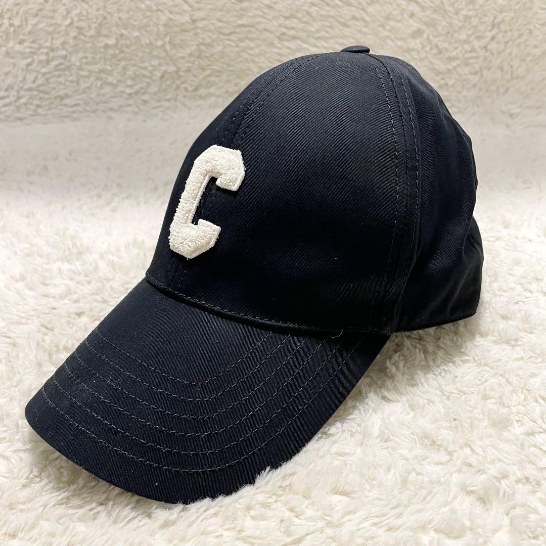 美品 CELINE セリーヌ Cイニシャルパッチ コットンベースボールキャップ