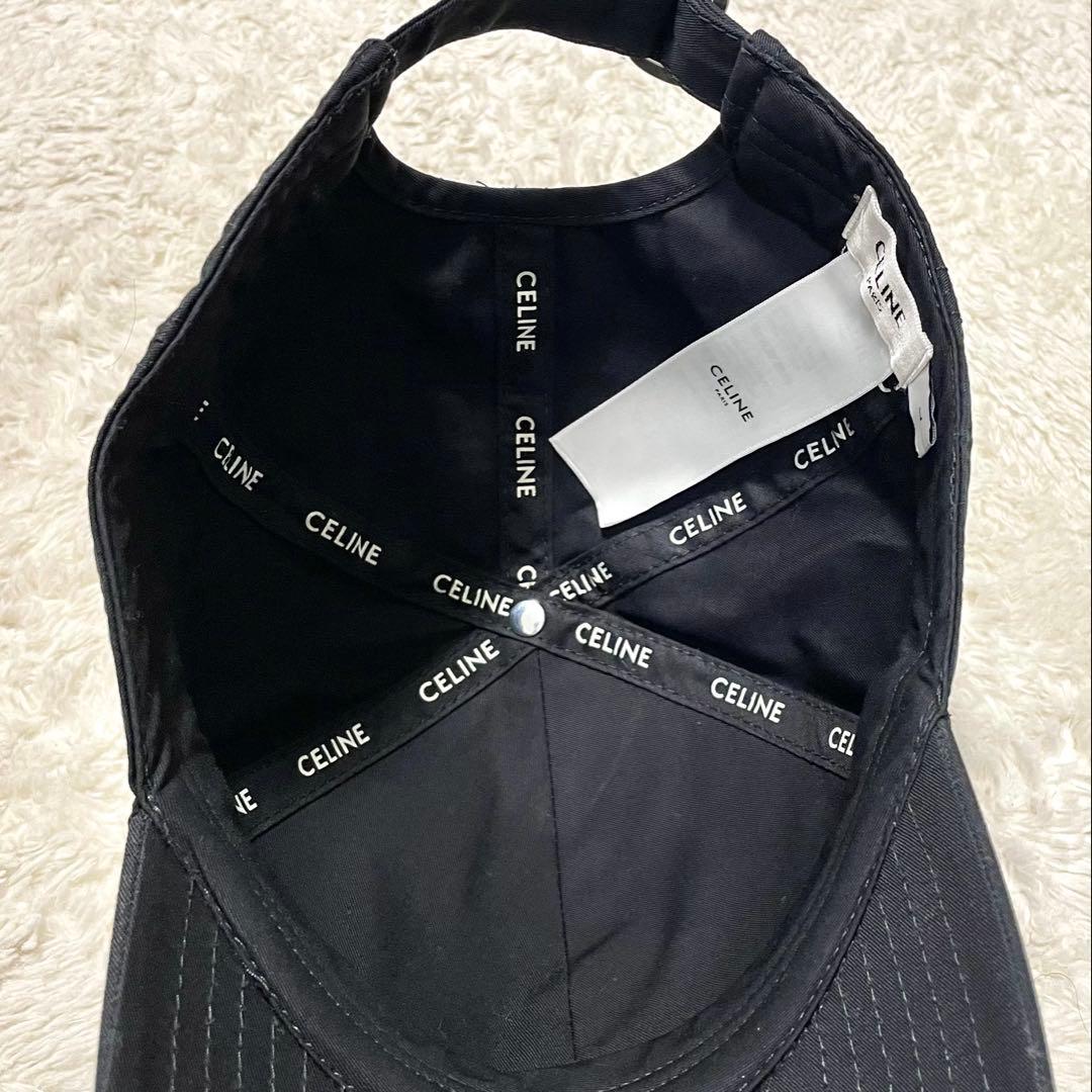 美品 CELINE セリーヌ Cイニシャルパッチ コットンベースボールキャップ