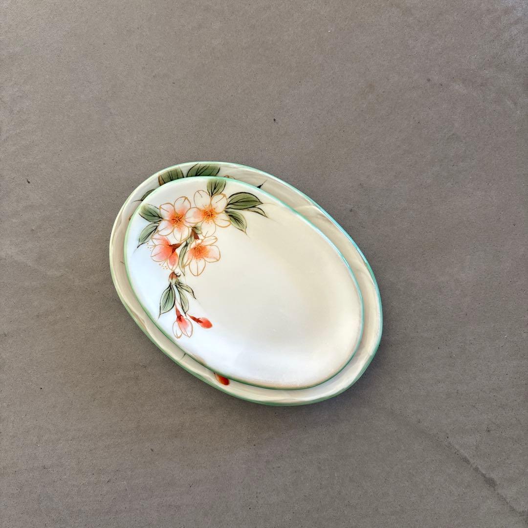 《ほぼ新品》美品【陶葊】京焼　清水焼　白掛彩草花　色絵付け　皿　桜　陶あん