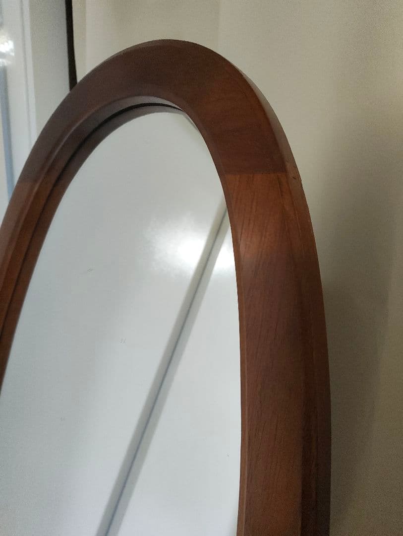 アンティーク調 木製鏡 楕円型 姿見 スタンドミラー