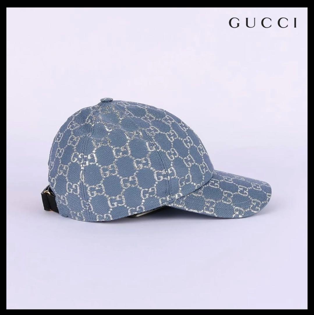 【美品】GUCCI ラメ GG柄 キャップ XL メンズ ユニセックス ブルー