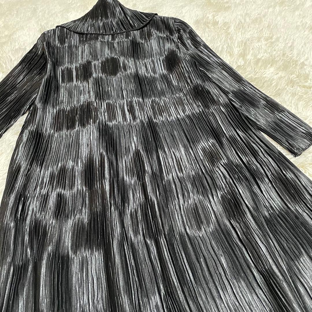 総ジャバラ プリーツ ショールカラー コート マキシ丈 大きいサイズ 黒