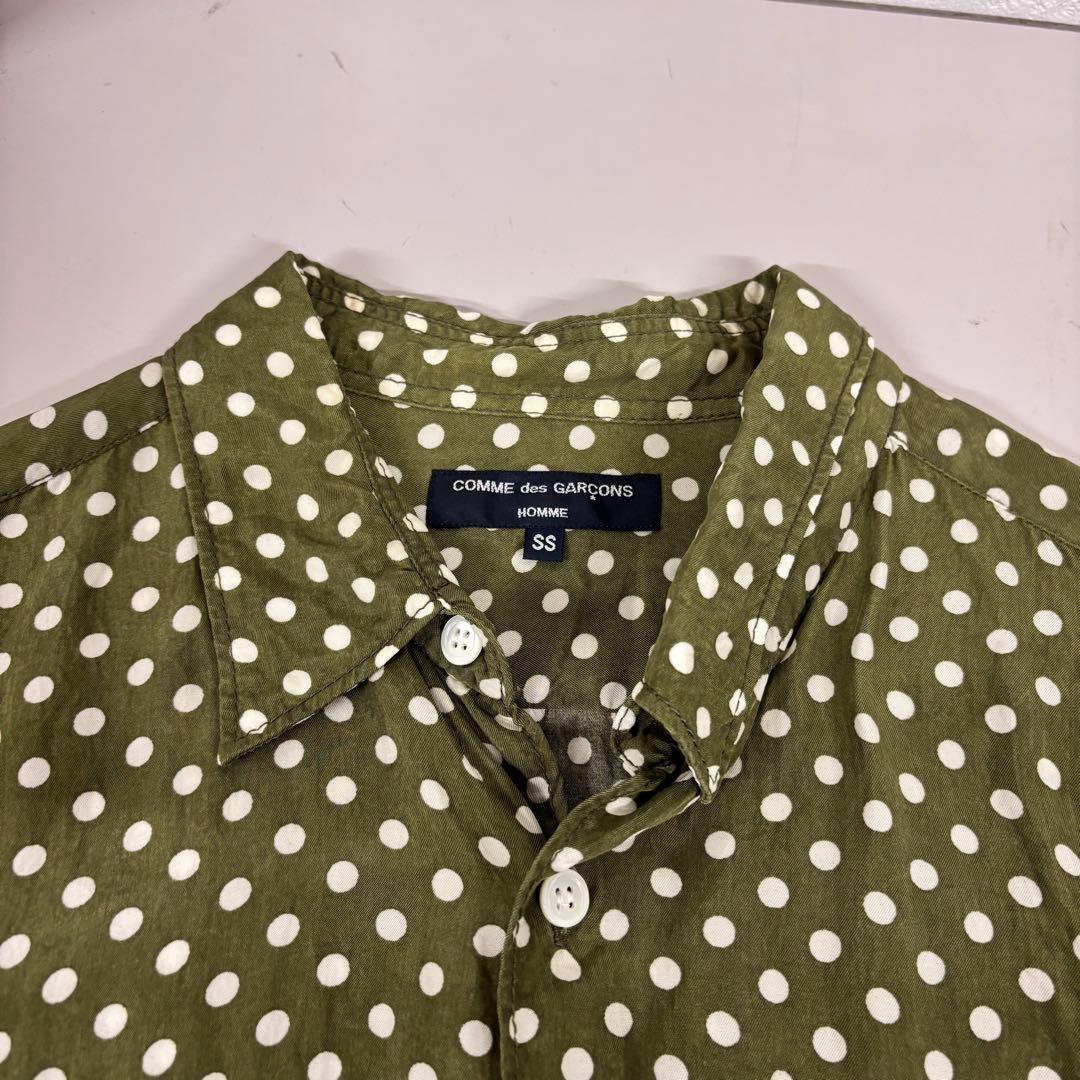 コムデギャルソンオム　ドット柄長袖シャツ キュプラ高級感　グリーンM（E1
