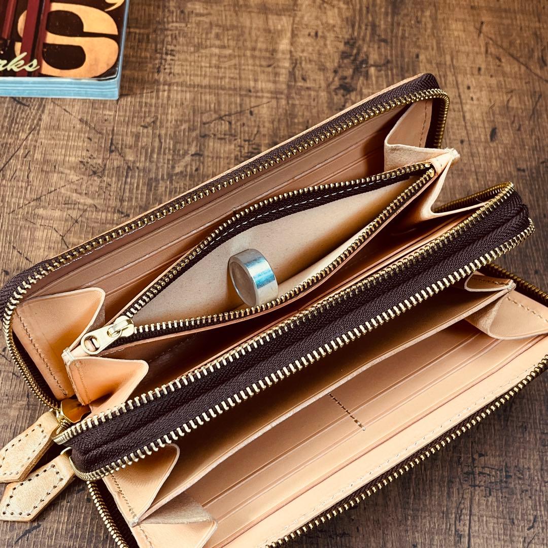 ブライドルレザー メンズ 長財布 ダブルファスナー ラウンドファスナー