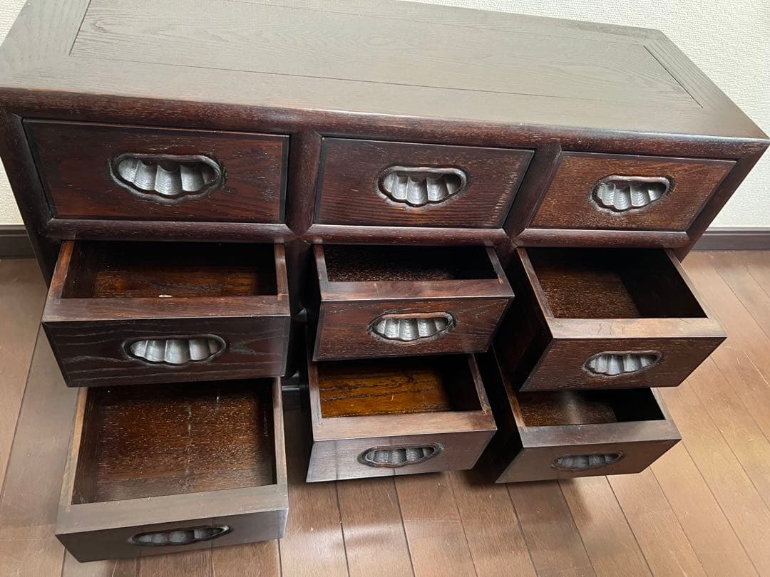 唐木 花梨 無垢材 9個3段 唐木家具 薬棚 薬箪笥 小箪笥 箪笥 和モダン