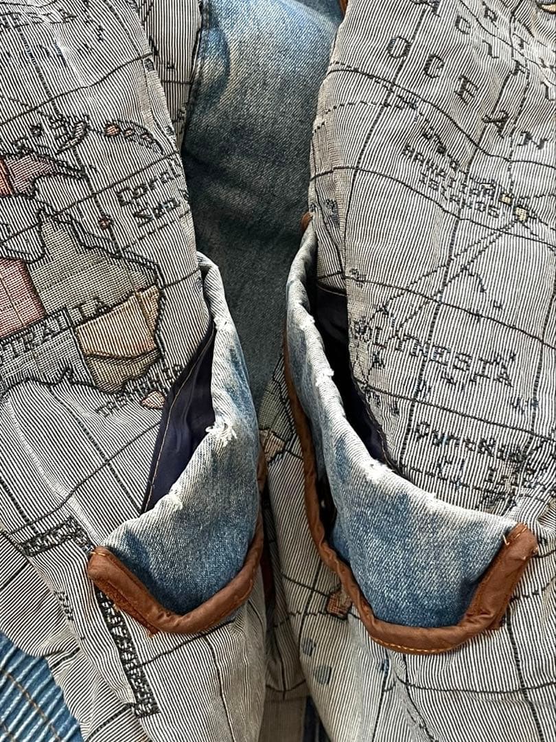 90's J Galleryジェイギャラリー襟ボアデニム地図柄ジャケットM