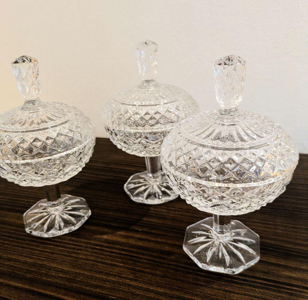 クリスタルガラス 蓋付きデザートカップ 3個セット