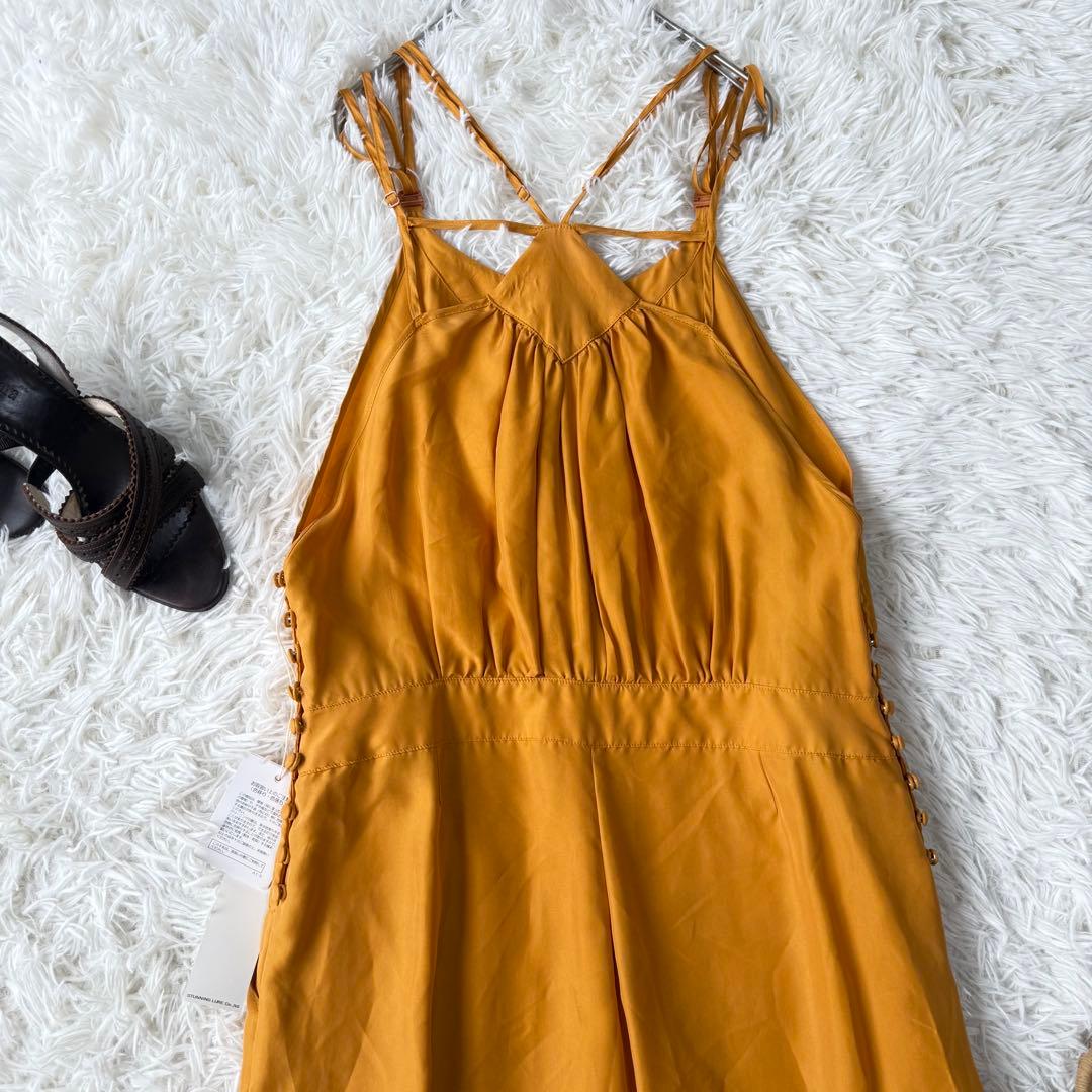 スタニングルアー シルク サロペット ワイドパンツ Sマスタードイエロー