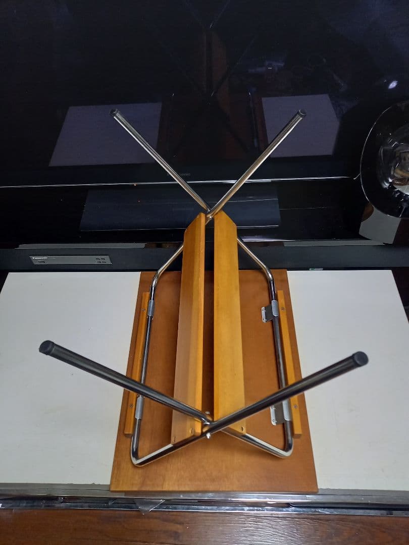 1980's　ミッドセンチュリー　モダン　メタル　ウッド　折り畳み式　テーブル