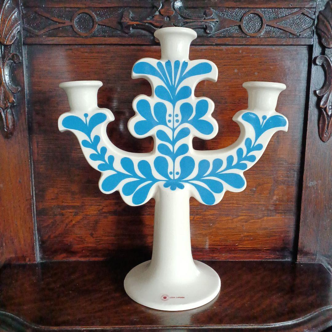 リサラーソン)　青い花の可愛い3本立てのキャンドルスタンド（訳あり)