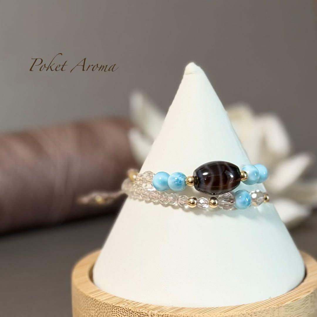 『水紋』天珠とラリマーのマクラメブレスレット