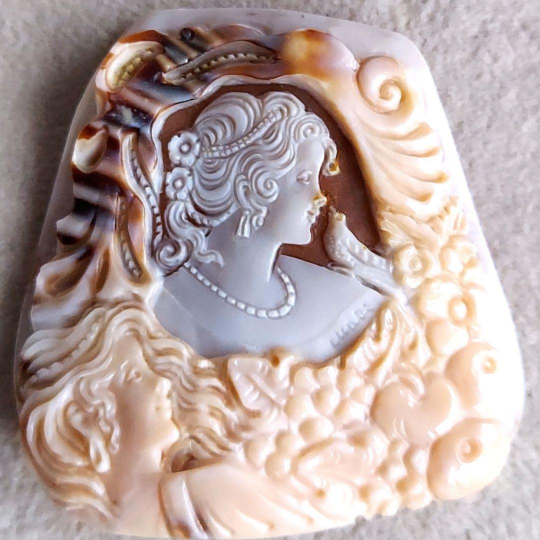 少女と小鳥　シェル　カメオ　ルース