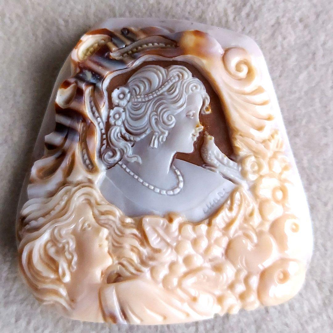 少女と小鳥　シェル　カメオ　ルース