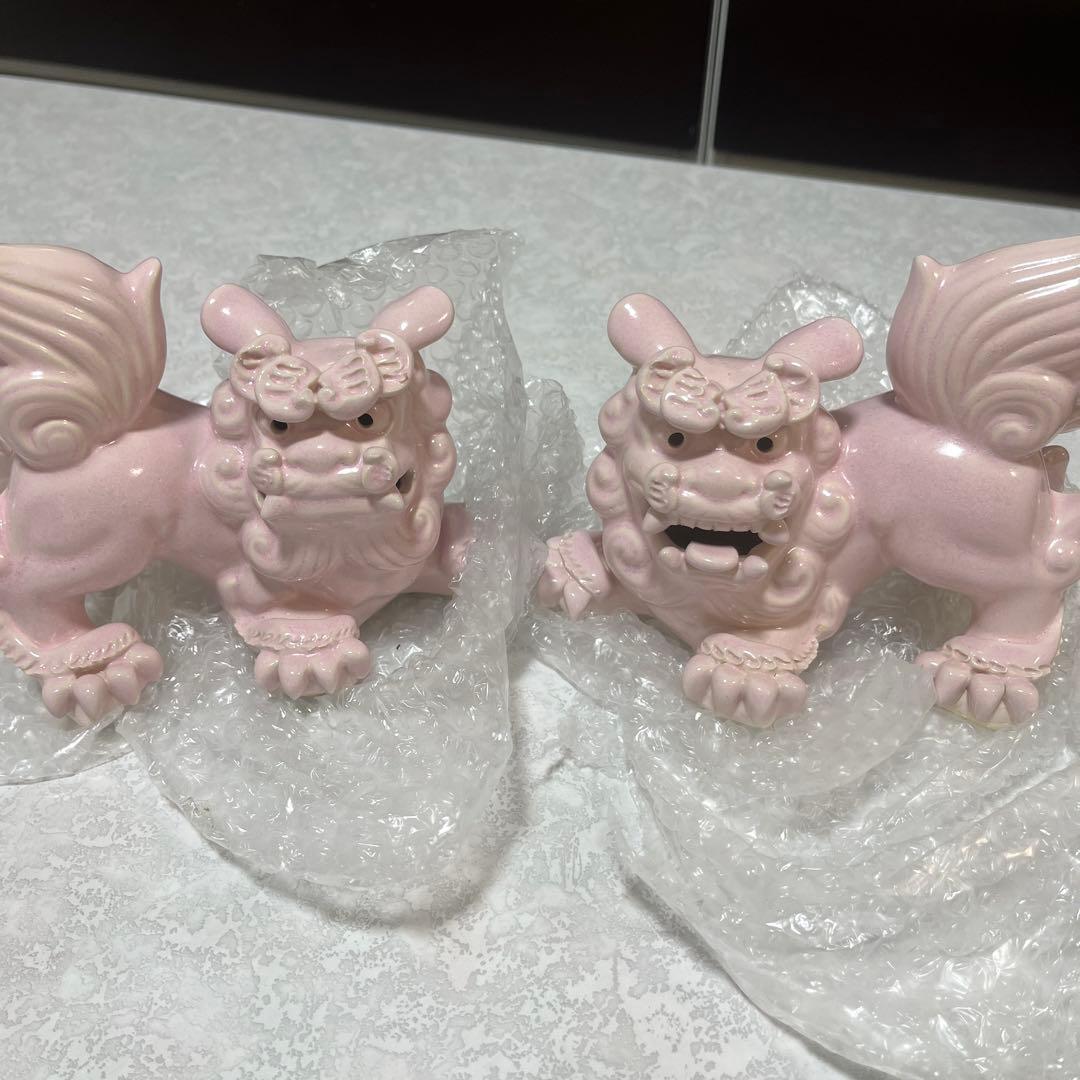 ピンクシーサー風置物 2体セット